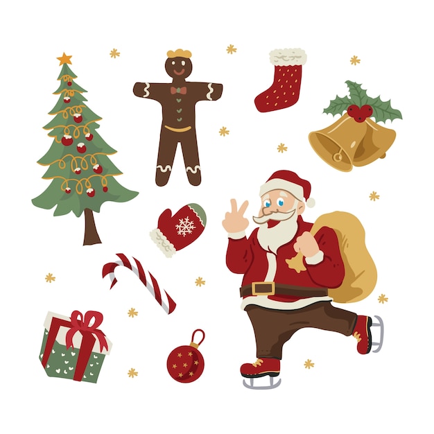 Elementi di natale e del babbo natale disegnati a mano