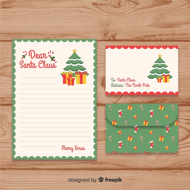 Santa claus christmas tree letter template