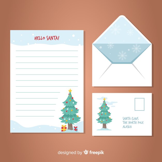Santa claus christmas tree letter template