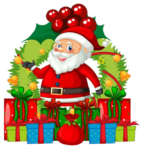 Santa Claus Christmas wreath with many gift boxes