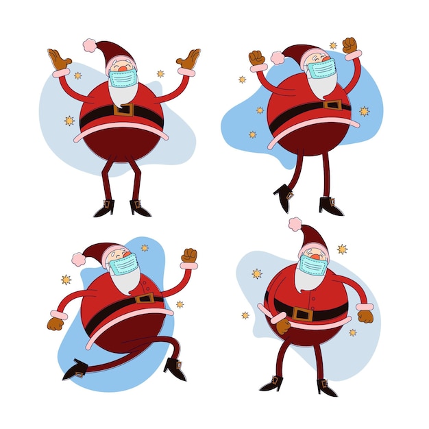 Free vector santa claus collection wearing face mask