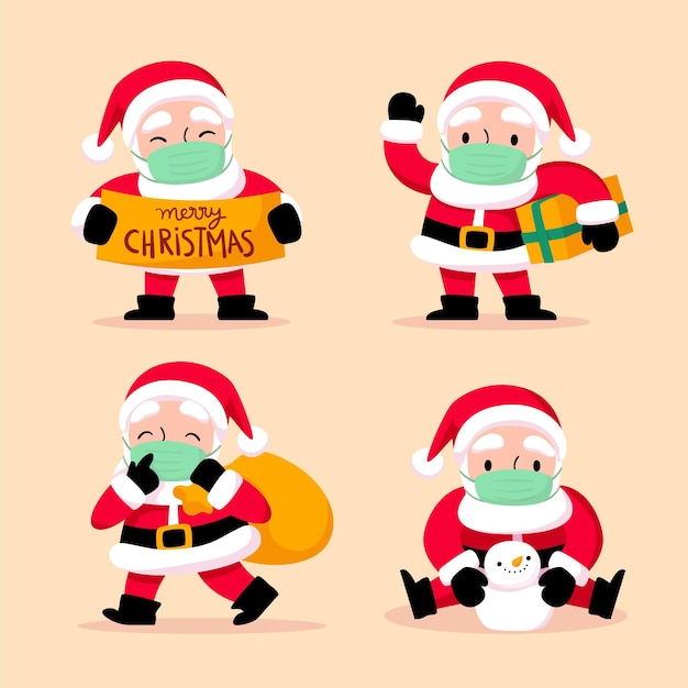 Free vector santa claus collection wearing face mask