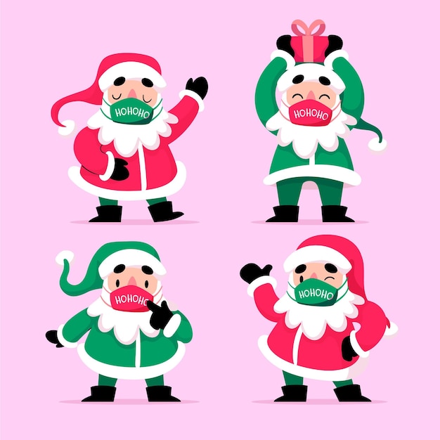 Free vector santa claus collection wearing face mask