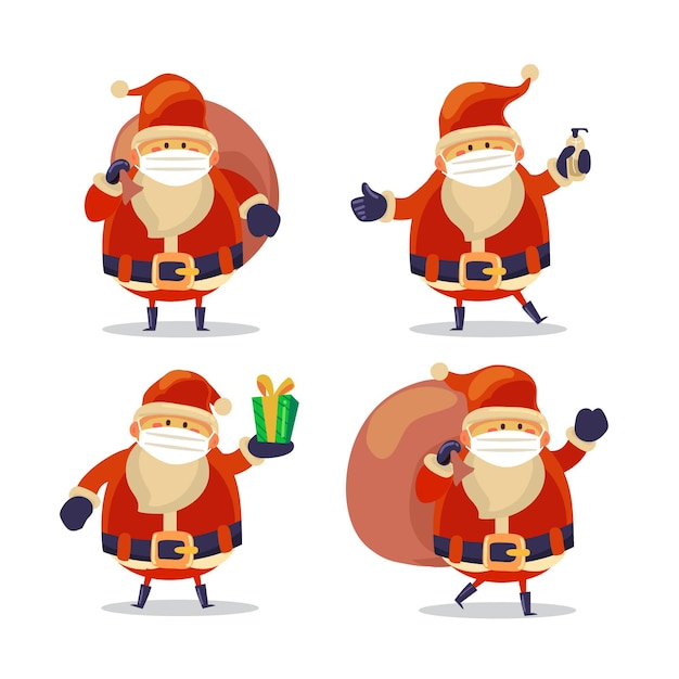 Free vector santa claus collection wearing face mask