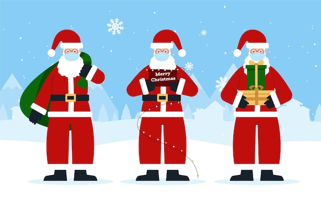 Free vector santa claus collection wearing face mask