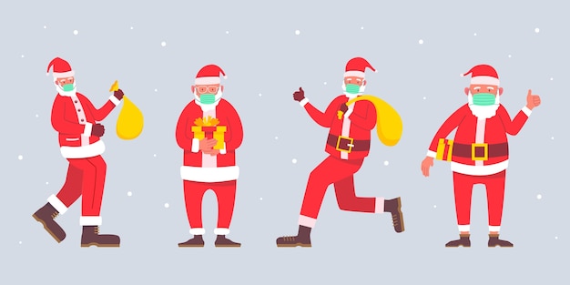 Free vector santa claus collection wearing face mask