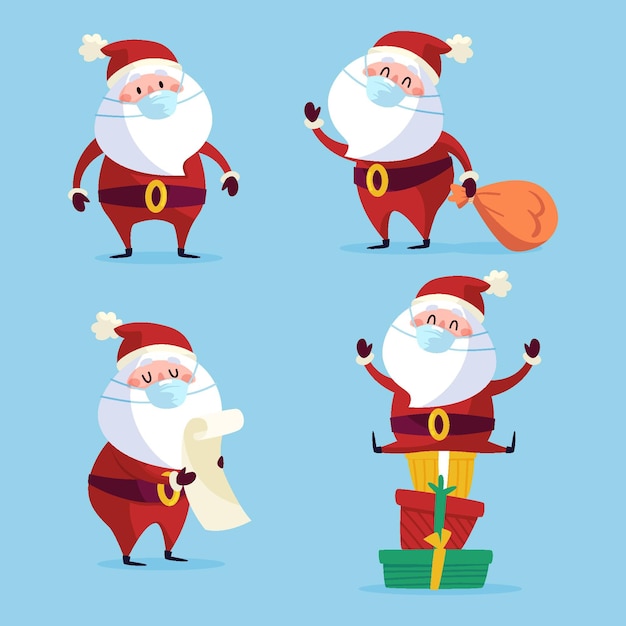 Free vector santa claus collection wearing face mask