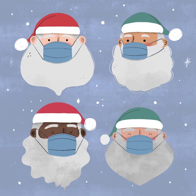 Santa claus collection wearing face mask