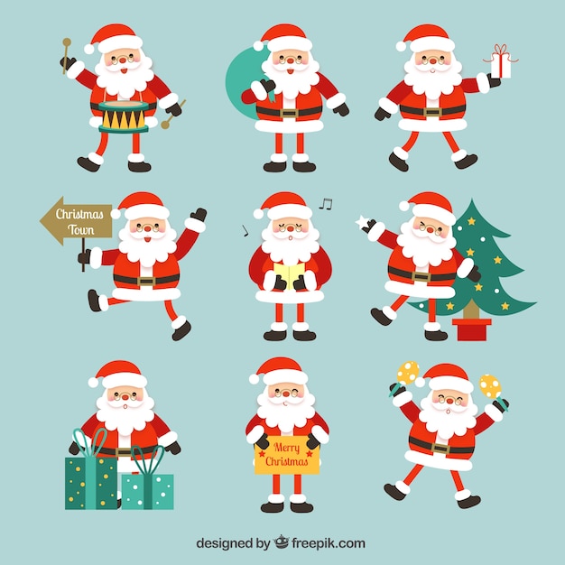 Santa claus collection with different objects