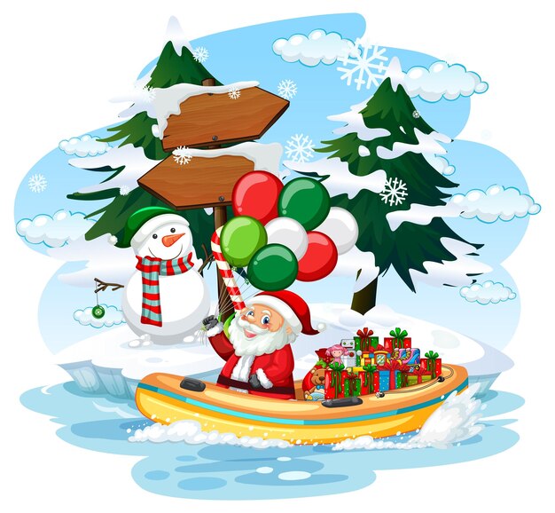 Santa Claus delivering gifts by boat