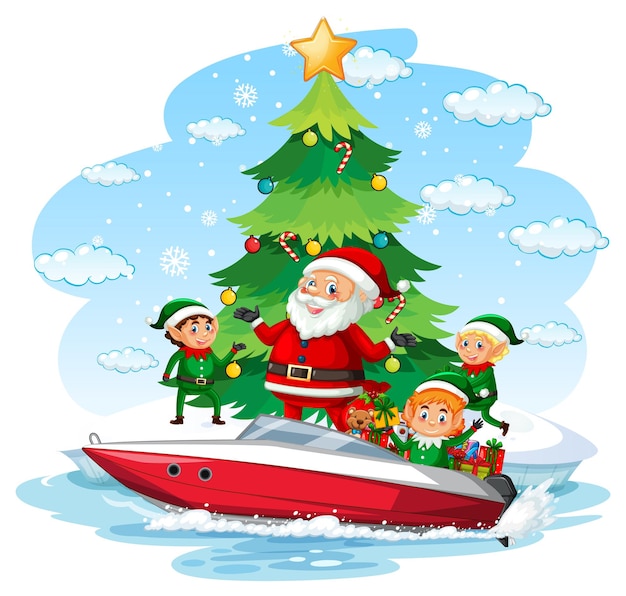 Free vector santa claus delivering gifts by boat