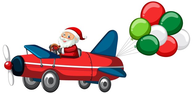 Santa Claus driving red plane cartoon