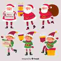 Free vector santa claus and elf posing christmas collection