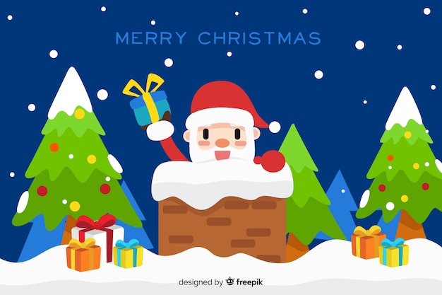 Santa claus entering the horn flat design background