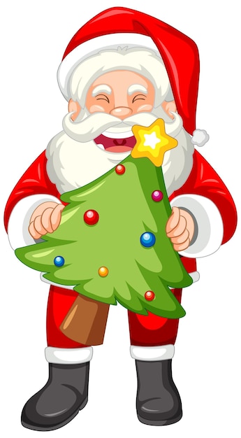Free vector santa claus holding christmas tree
