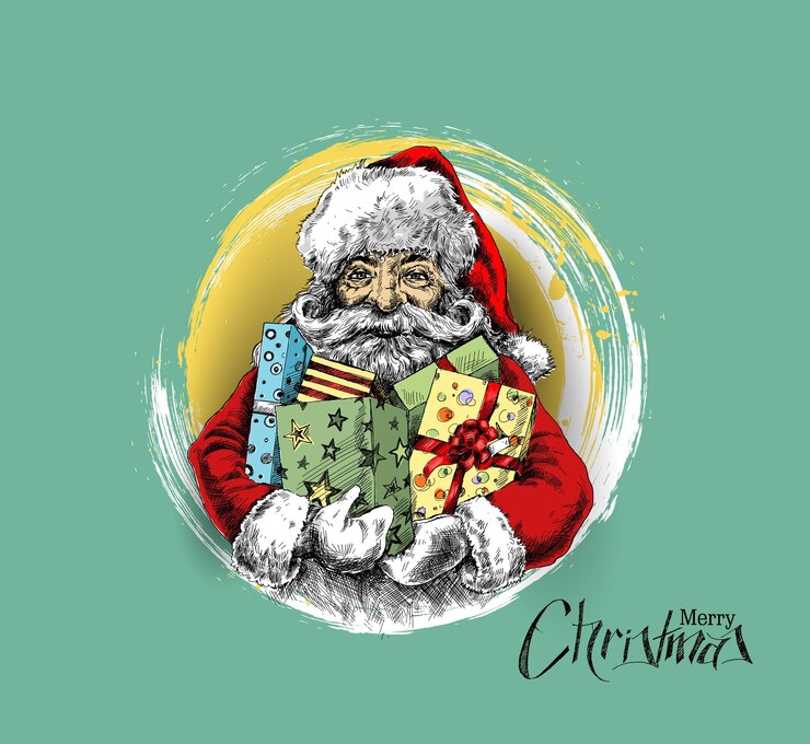 मुफ़्त वेक्टर santa claus holding a gift box. merry christmas - vector illustration