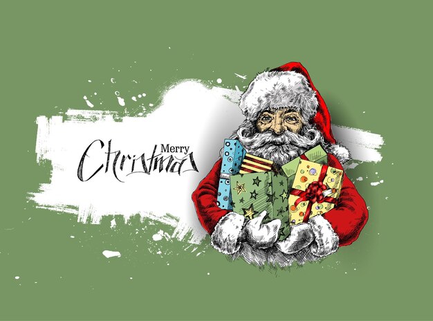 Санта-Клаус держит подарочную коробку. С Рождеством - векторные иллюстрации
