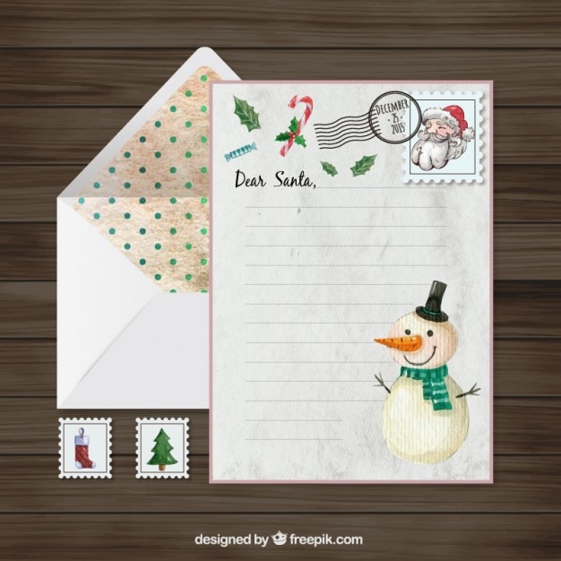 Santa claus letter with a han painted snowman