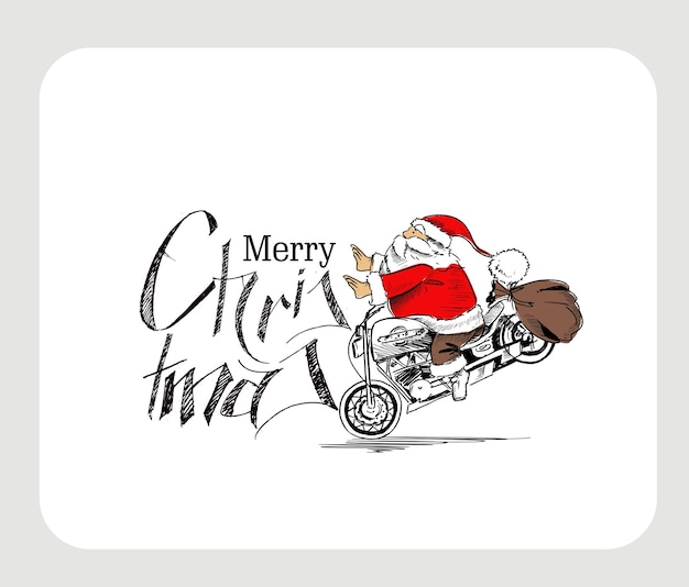 Free vector santa claus on a motorcycle merry christmas! greeting card design