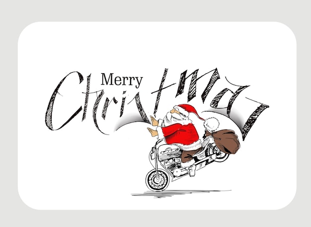 バイクのサンタクロースメリークリスマス！グリーティングカードのデザイン Premiumベクター