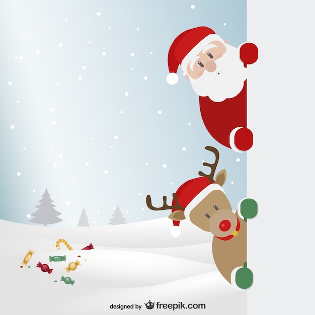 Santa claus and reindeer with winter landscape