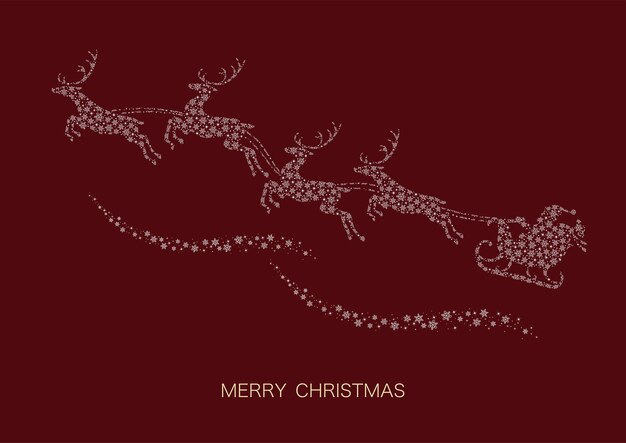 Santa Claus And Reindeers Silhouette With Snowflake Pattern Isolated On A Burgundy Background