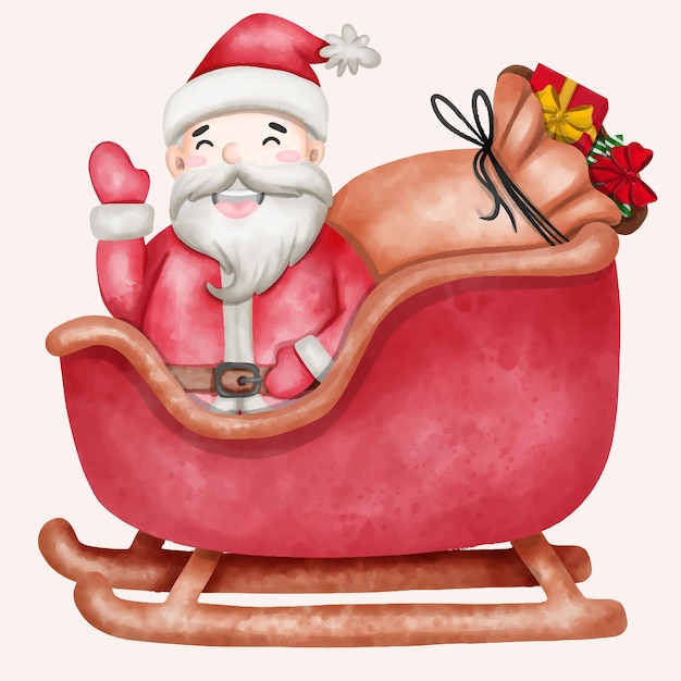 Free vector santa claus ride sleigh with sack bag