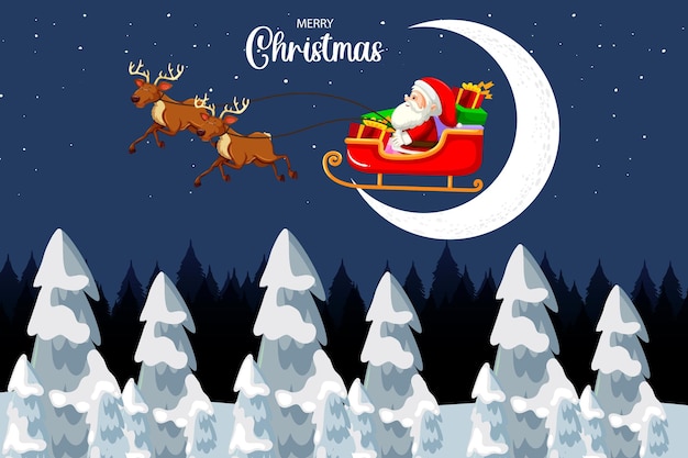 Free vector santa claus on sleigh flying in the sky