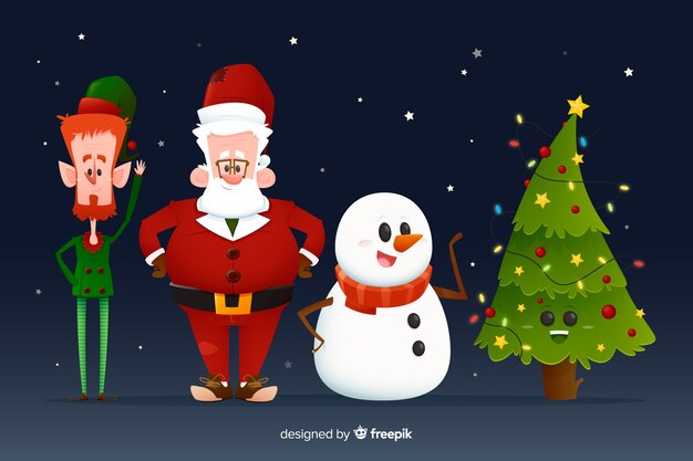 Santa claus snowman and christmas tree collection