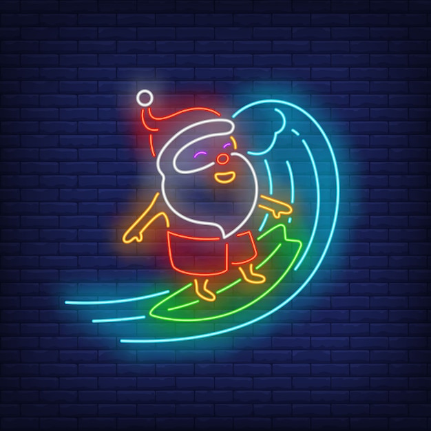 Santa Claus on surfboard neon sign