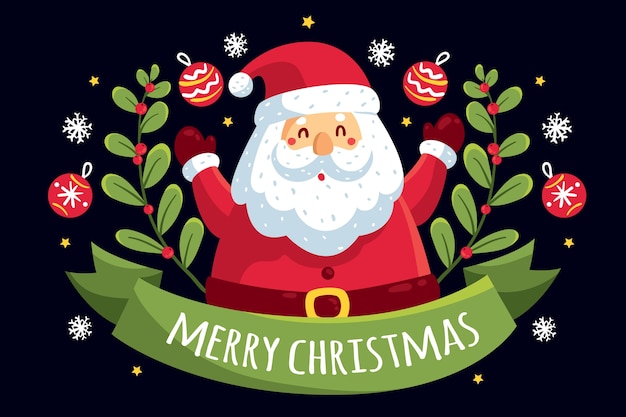 Free vector santa claus surrounded by ribbon and mistletoe