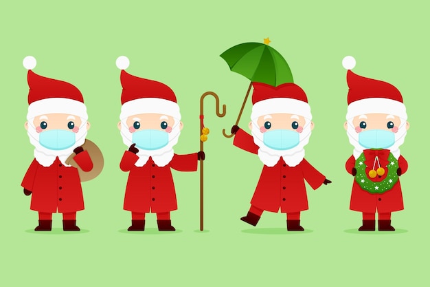 Santa claus wearing face masks set