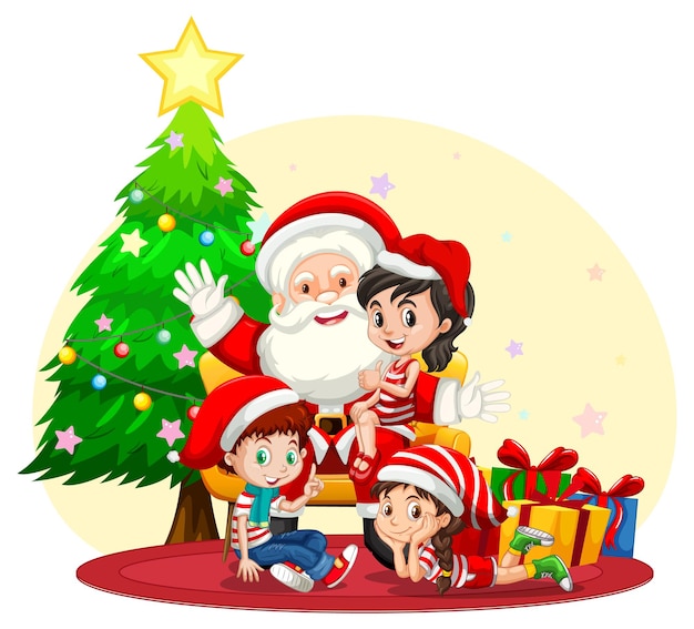 크리스마스를 축하하는 아이들과 함께 산타 클로스