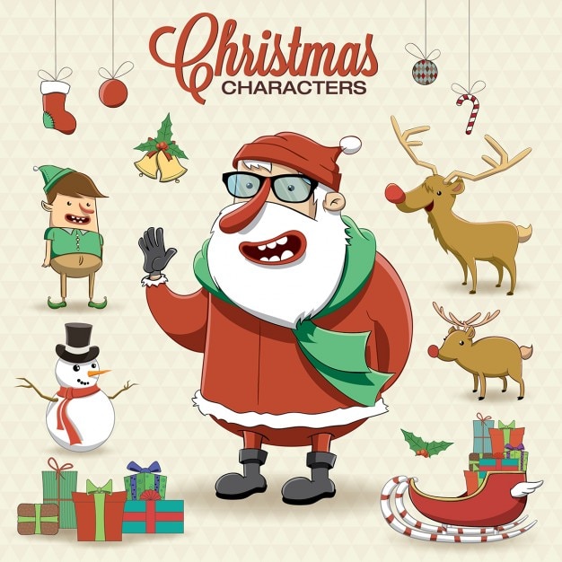 Free vector santa claus with christmas elements