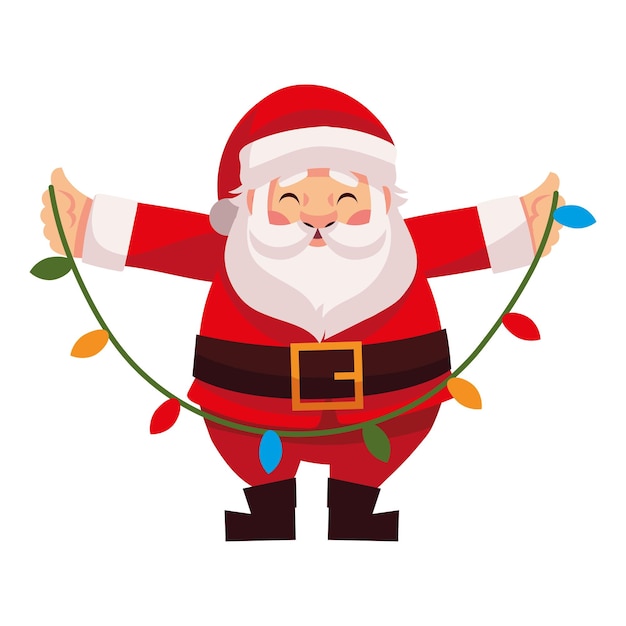 santa claus with christmas lights illustration isolated