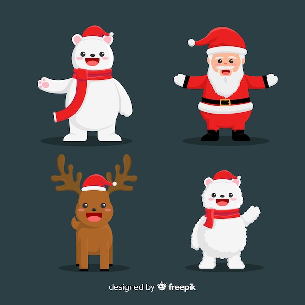 Бесплатное векторное изображение Санта-клаус с коллекцией персонажей милых животных