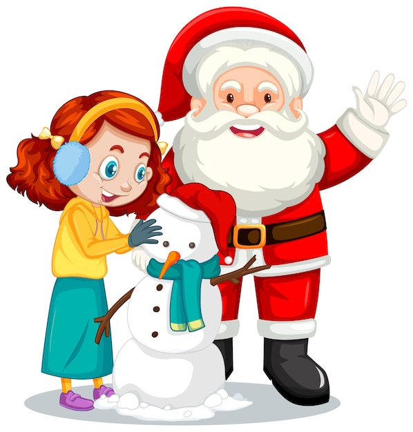 Санта-Клаус с девушкой, создающей персонажа из мультфильма снеговика