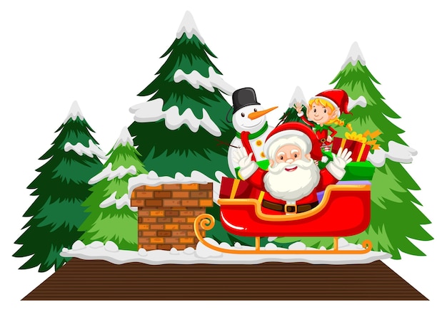 Santa Claus with many gifts on a sleigh on white