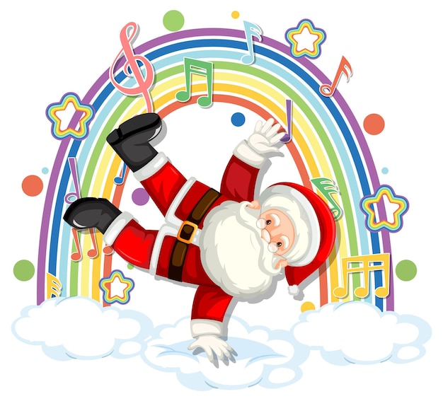 Бесплатное векторное изображение Санта-клаус с символами мелодии на радуге
