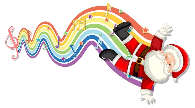 Santa claus with melody symbols on rainbow wave