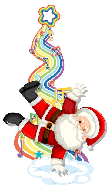 Santa Claus with melody symbols on rainbow wave