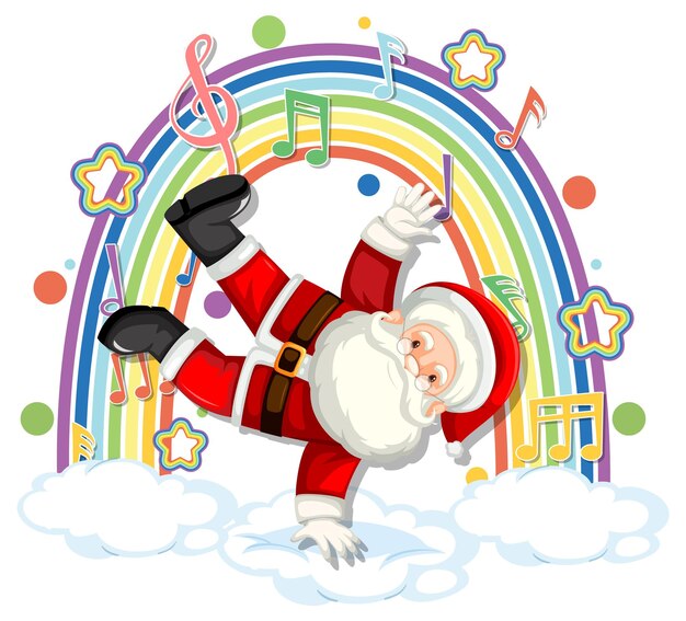 Santa Claus with melody symbols on rainbow