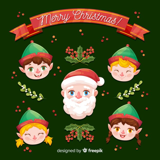 Free vector santa claus with nice elves set