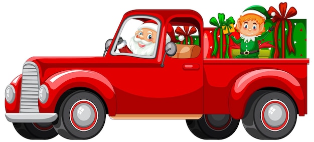 クリスマスプレゼントを配達するサンタの運転車