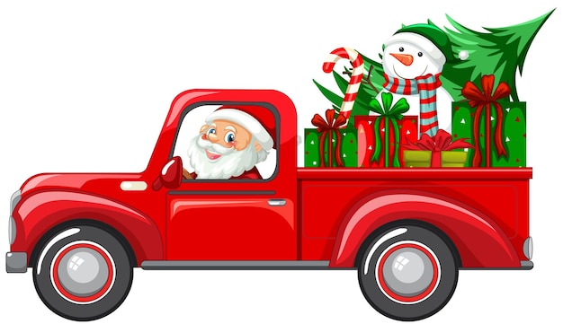 クリスマスプレゼントを配達するサンタの運転車