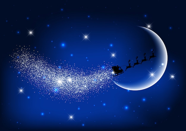 Free vector santa flying through the night sky