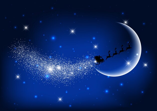 Santa flying through the night sky 