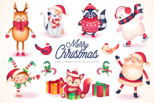 Free vector santa & friends character collection