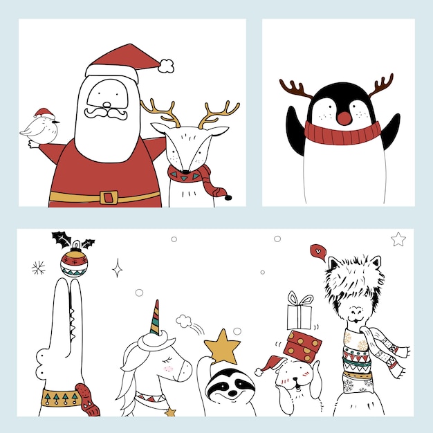 Free Vector santa and his helpers 