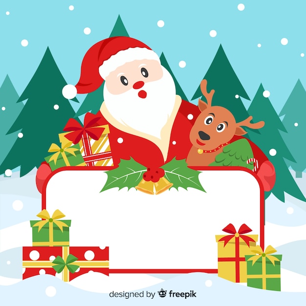 Santa and reindeer with blank sign